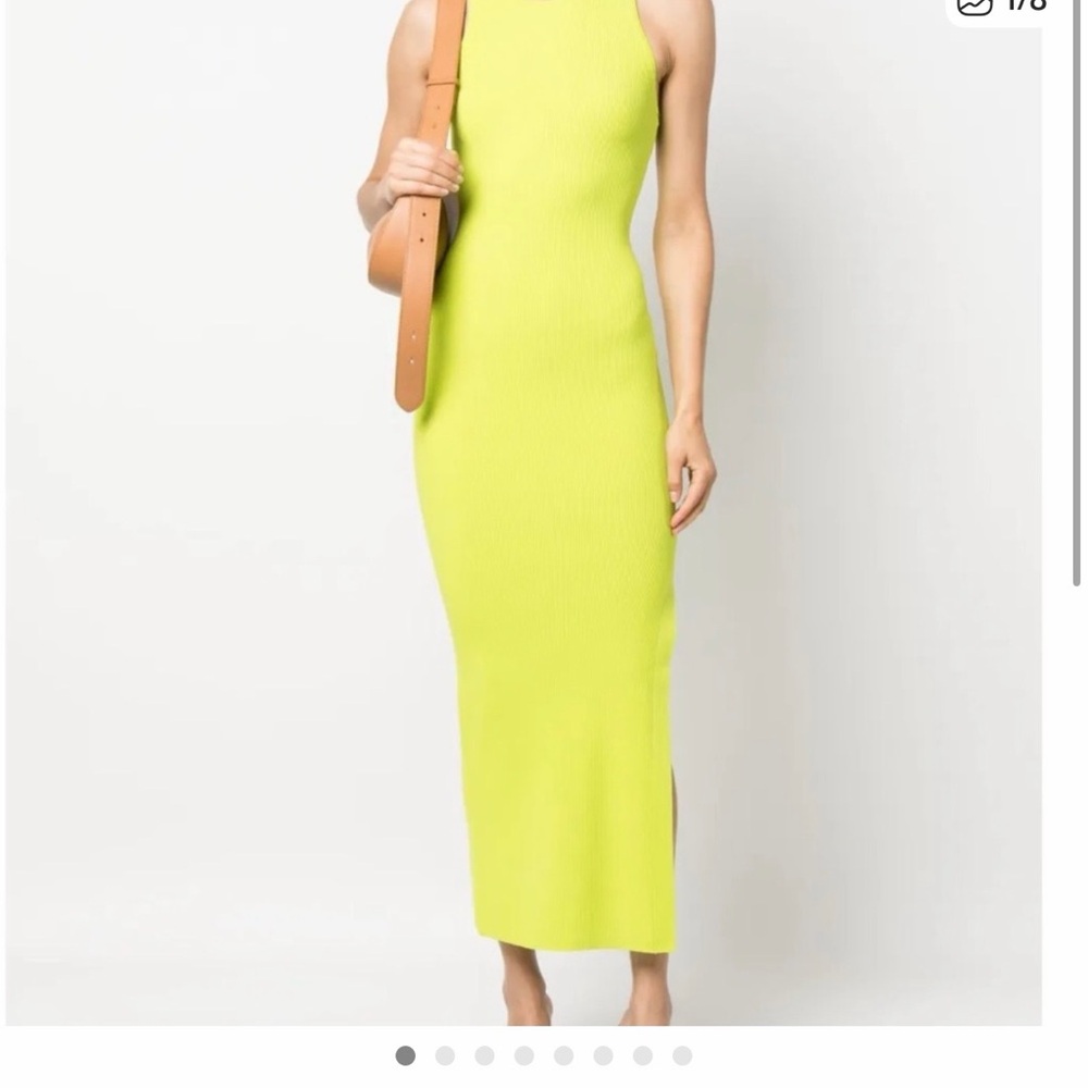 GIANNI BINI Neon Yellow Ribbed Midi Dress